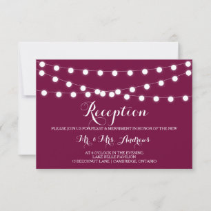 White Fairy Lights   Poppy Wedding Reception Card