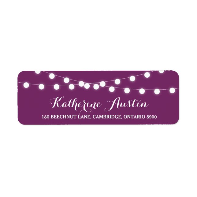 White Fairy Lights | Purple Return Address Label (Front)