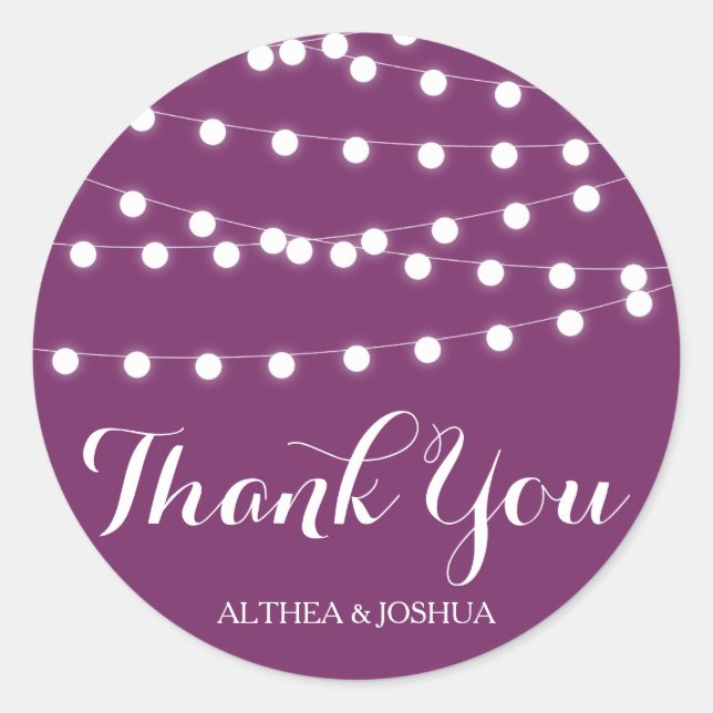 White Fairy Lights | Purple Thank You Stickers (Front)