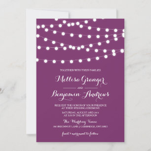 White Fairy Lights   Purple Wedding Invitation