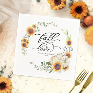 White Fall in Love Pumpkin Sunflower Wedding Napkin