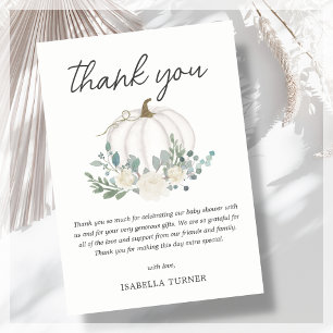 White Fall Pumpkin Baby Shower Thank You Card