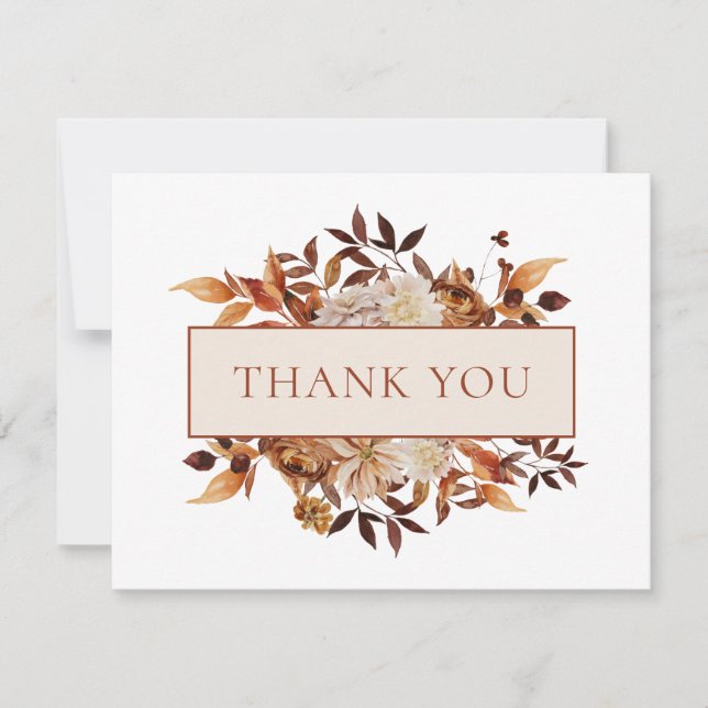 White Fall Terracotta Leaves Floral Thank You Card (Front)