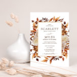 White Fall Terracotta Watercolor Floral Wedding Invitation<br><div class="desc">White Fall Terracotta Watercolor Floral Wedding Invitations. This elegant and rustic wedding invitation features hand-painted watercolor burnt orange and terracotta leaves, cream and beige dahlias, and beautiful rust-colored roses perfect for a fall or autumn wedding! The back of the invite has a beautiful leaf and floral pattern on a white...</div>