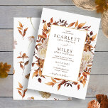 White Fall Terracotta Watercolor Floral Wedding Invitation<br><div class="desc">White Fall Terracotta Watercolor Floral Wedding Invitations. This elegant and rustic wedding invitation features hand-painted watercolor burnt orange and terracotta leaves, cream and beige dahlias, and beautiful rust-colored roses perfect for a fall or autumn wedding! The back of the invite has a beautiful leaf and floral pattern on a white...</div>