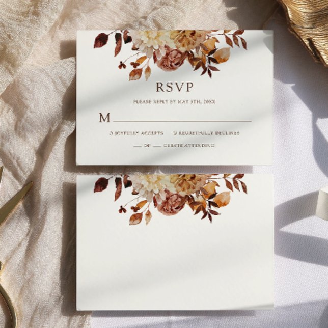 White Fall Watercolor Copper Floral Wedding RSVP Card (White Fall Watercolor Copper Floral Wedding RSVP
)