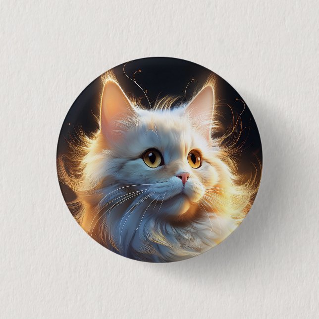 White Fantasy Cat 3 Cm Round Badge (Front)