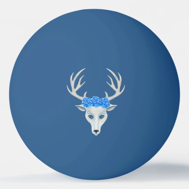 White Fantasy Deer Head Antlers Roses Blue Eyes  Ping Pong Ball (Front)