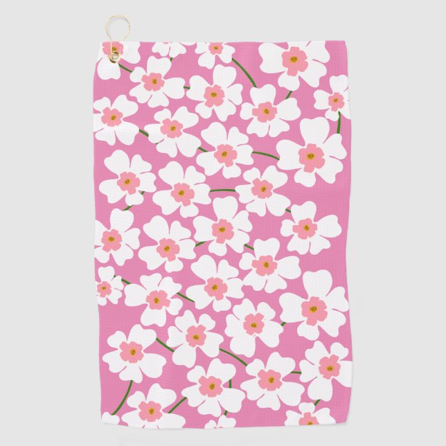 White Fantasy Flower Lover Pattern Pink   Golf Towel (Front)