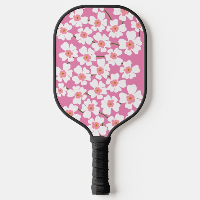 White Fantasy Flower Lover Pattern Pink   Pickleball Paddle (Front)