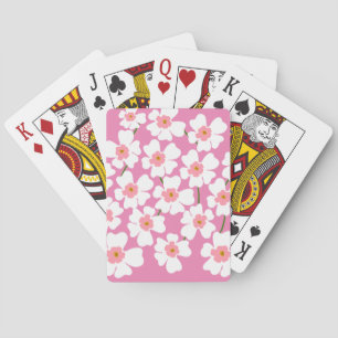 White Fantasy Flower Lover Pattern Pink   Playing Cards