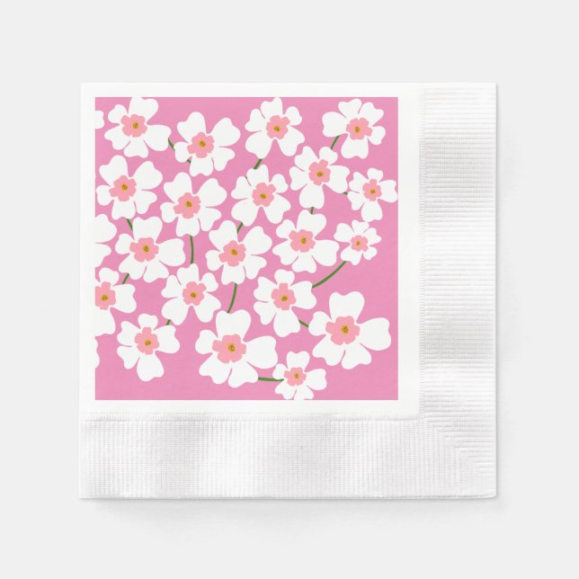 White Fantasy Flower Lover Pattern Pink Wedding   Napkin (Front)