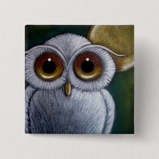 WHITE FANTASY SNOWY OWL Button (Front)