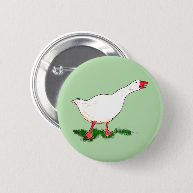 white farm goose 6 cm round badge (Front & Back)