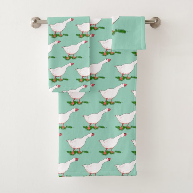 white farm goose bath towel set (Insitu)
