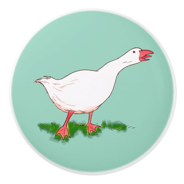 white farm goose ceramic knob (Front)