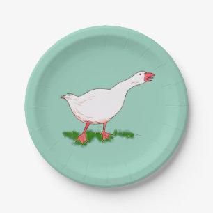 white farm goose paper plate