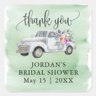White Farm Truck Bridal Shower Favour Square Sticker