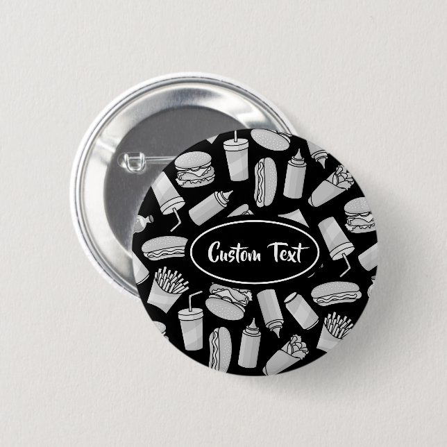 White Fast Food Icons Pattern 6 Cm Round Badge (Front & Back)