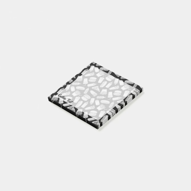 White Fast Food Icons Pattern Post-it Notes (Angled)
