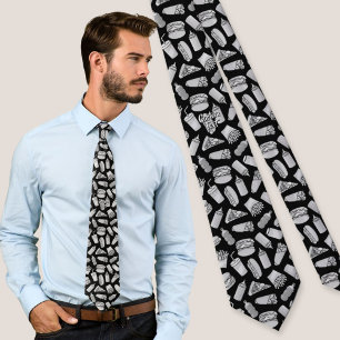 White Fast Food Icons Pattern Tie