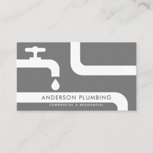 White Faucet & Pipes Plumbing Grey Business Card
