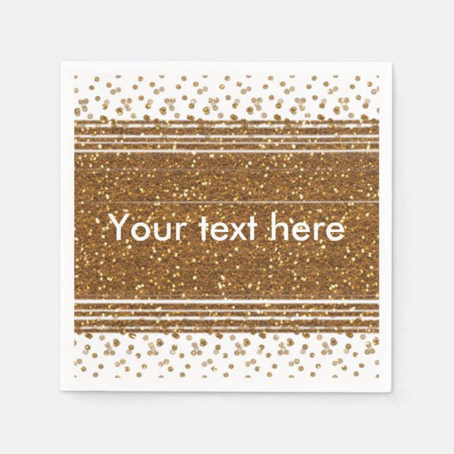 White Faux Brushed Gold Glitter Party Napkins (Front)