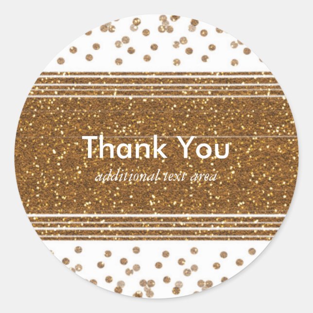 White Faux Brushed Gold Glitter Party Stickers (Front)