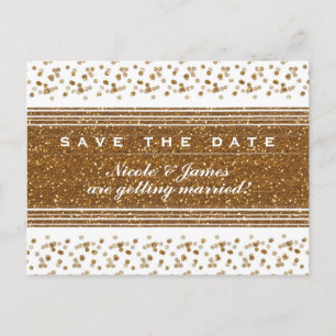 White Faux Brushed Gold Save The Date Postcard