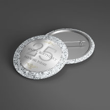 White faux diamonds 25th birthday 10 cm round badge