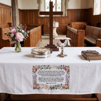 White Faux Embroidery Communion Luke 22:19-20 KJV Tablecloth