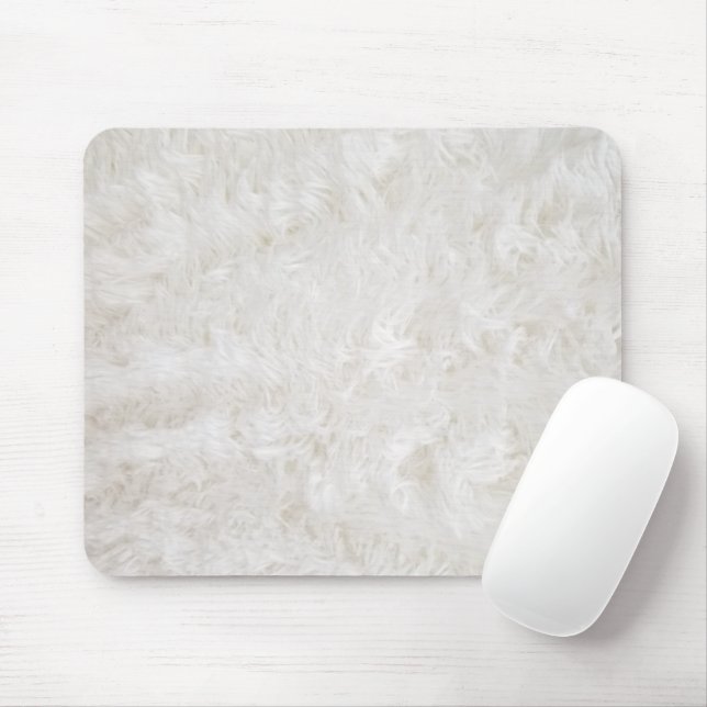 White Faux Fur Mouse Mat (With Mouse)