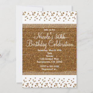 White & Faux Gold Confetti Dots Party Invitations