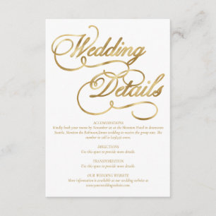 White & Faux Gold Foil Calligraphy Formal Wedding Enclosure Card