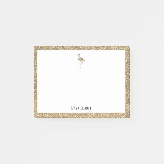 White & Faux Gold Glitter Flamingo, Border w/ Name Post-it Notes (Front)