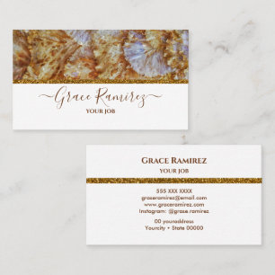 White Faux Gold Glitter Marble Agate Monogram B Business Card