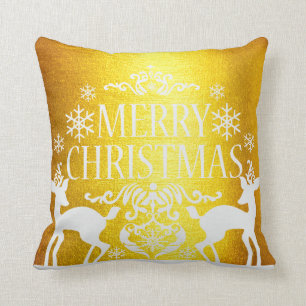 White Faux Gold Merry Christmas  Pillow
