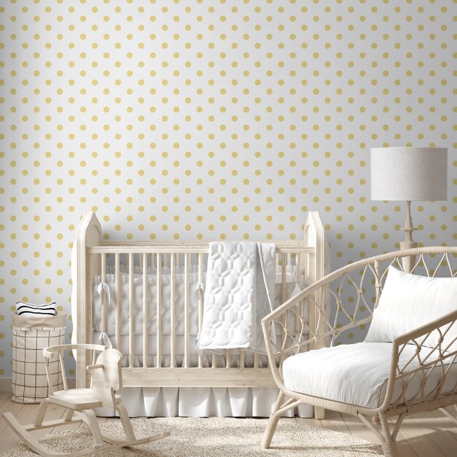 White Faux Gold Polka Dots Kids Room Nursery Decor Wallpaper (White Faux Gold Polka Dots Kids Room Nursery Decor Wallpaper)