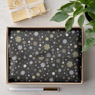 White Faux Gold Snowflakes Polkadots Art On Black Tissue Paper