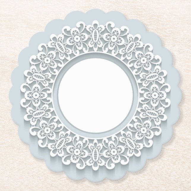 White Faux Lace Elegant Vintage Paper Coasters (Front)
