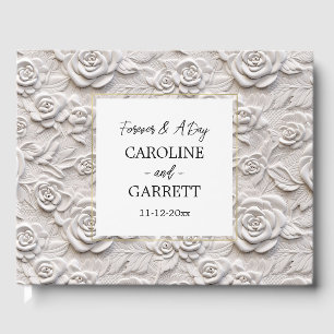White Faux Leather Roses Floral Wedding Guest Book