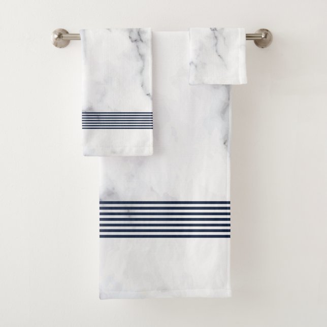 White faux marble black stripes bath towel set (Insitu)
