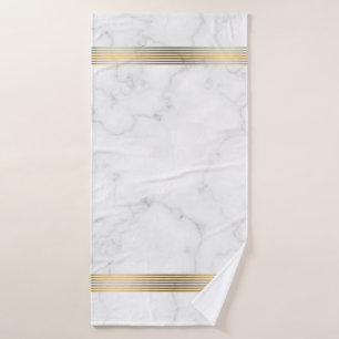 White faux marble gold stripes bath towel set
