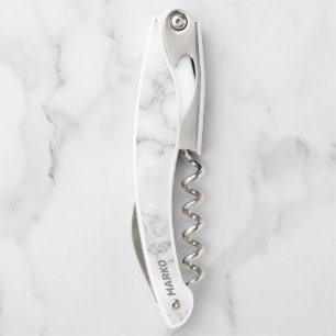 White Faux Marble Monogrammed Corkscrew