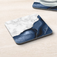 White Faux Marble Navy Blue Agate Silver Glitter