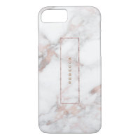 White Faux Marble Rose-Gold Accents Monogram