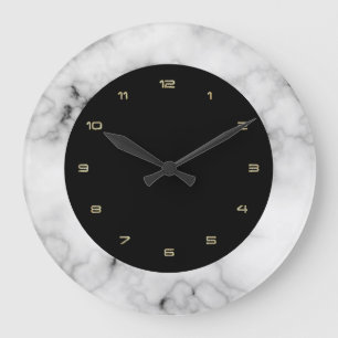 White faux marble texture large clock
