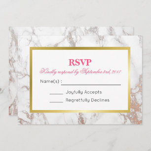 White Faux Marble Texture with a Gold Frame RSVP Invitation