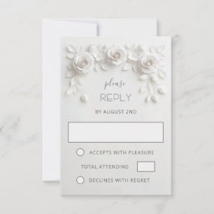 White Faux Paper Cut Roses Wedding RSVP Card