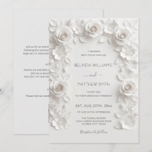 White Faux Relief Roses Frame All-in-One Invitation